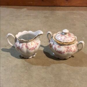 Floral Schumann Bavaria Germany Bridal Rose Cream and Sugar Set with Gold Trim